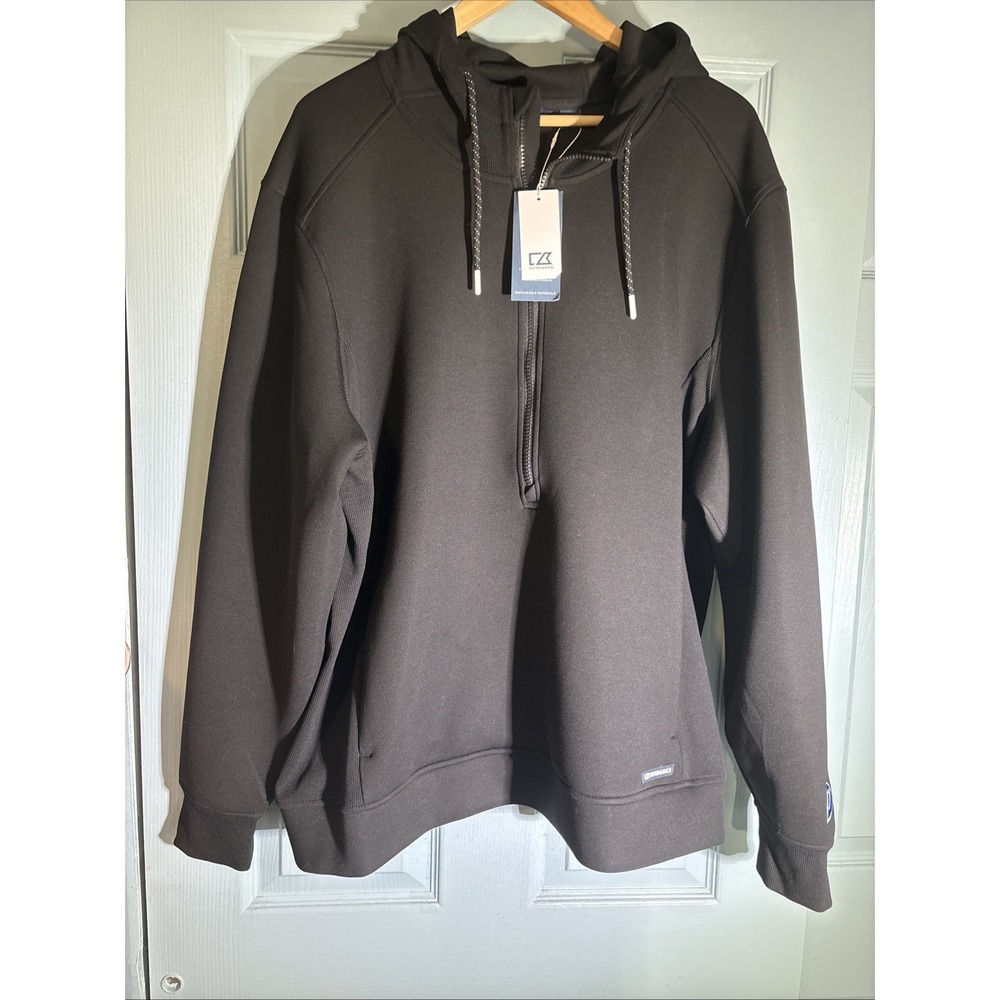 Cutter & Buck NWT Quarter Zip Hooded Golf Pullover Sz XL Black. Embroidered HP